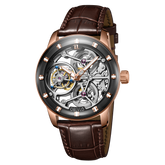 OBLVLO IM SK TB Men's Luxury Rose Gold Tourbillon Skeleton Mechanical Watches - Leather Strap Fashion Luxury Dress Watch